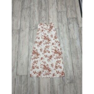 Monteau Los Angeles Cream & Terracotta Floral Midi Dress - Size Large - Boho Tie